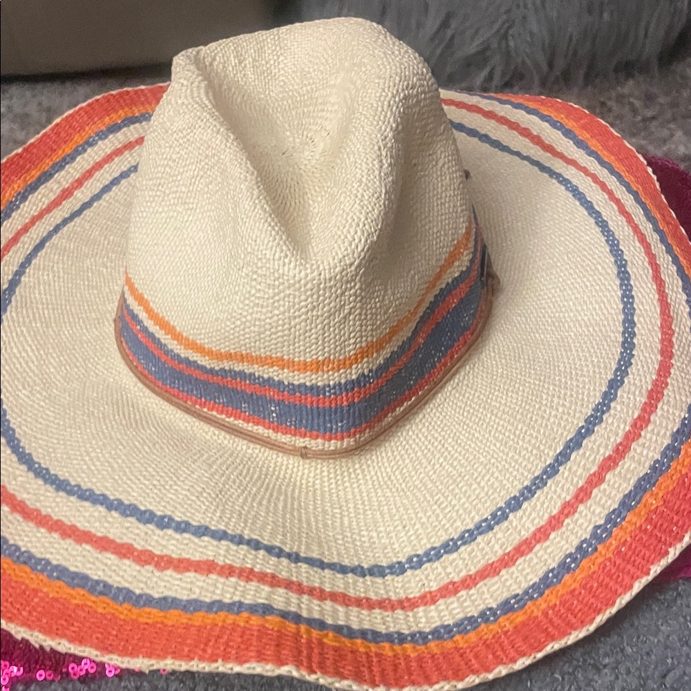Caribbean Joe Cream Hat with Orange and Blue Stripes